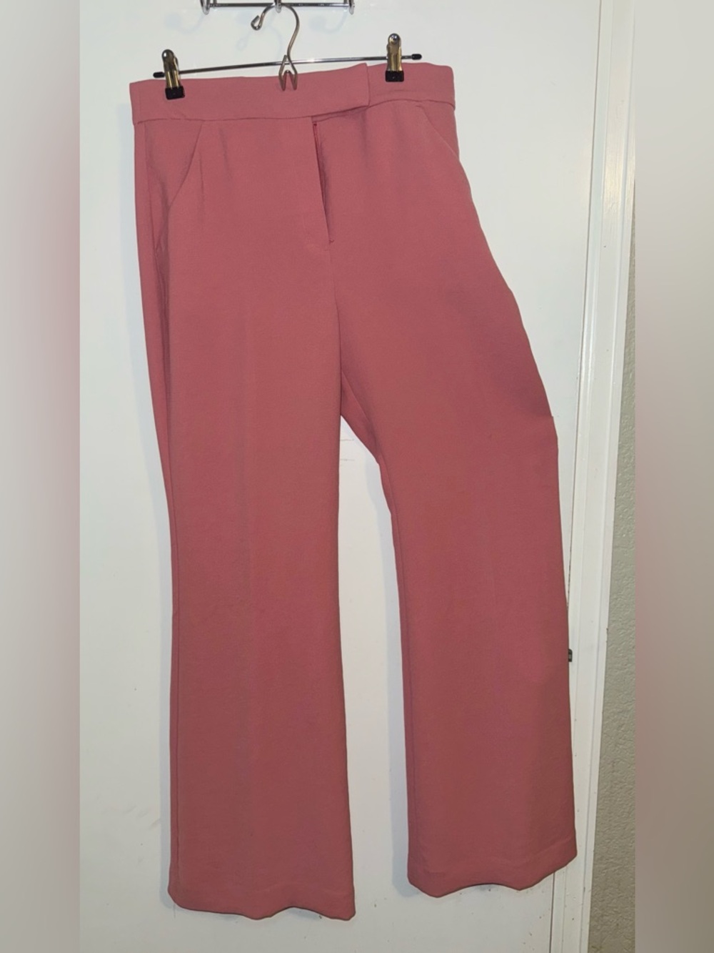 Express High-Rise Flare Trouser Pants in Coral Pink